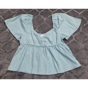 NWOT Abound Light Blue Peasant Style Cotton Blouse w/Puff Sleeves-Sz. M